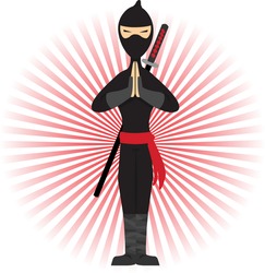 Ninja standing in pose accented by red rays