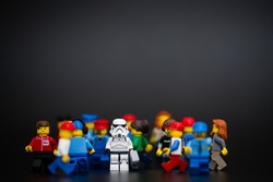 Orvieto, Italy - November 22th 2015: Lego Stormtroopers minifigures in a in the crowd. Lego is a popular line of construction toys manufactured by the Lego Group