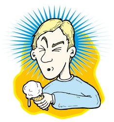 Illustration of a person getting brain freeze. An ice cream headache is triggered by a sudden change in temperature that occurs in your mouth when you eat something cold.