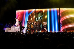 MUNICH - AUGUST 18: Singer Madonna performs onstage at Olympic Stadium, 'Sticky & Sweet Tour' August 18, 2009 in Munich, Germany.