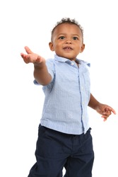 One Year Old Adorable African American Boy Portrait on Isolated White Background