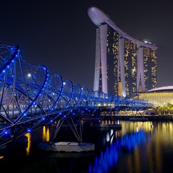 SINGAPORE CITY, SINGAPORE - OCTOBER 02, 2015: Singapore Skyline And View Of Marina Bay. Travel, Singapore on OCTOBER 02, 2015
