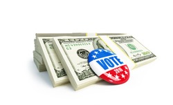 dollar sign vote USA 2016 badge 3d Illustration on a white background