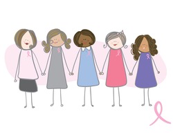 Breast Cancer Awareness - Women of different ethnic backgrounds holding hands