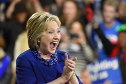 NEW YORK CITY - MARCH 2 2016: Hillary Clinton affirmed her status as front-runner for the Democratic presidential nominations with a speech at Jacob Javits Center