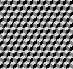 Rhombille tiling, cubic tiles pattern in shades of grey, seamless geo pattern