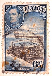 CEYLON - CIRCA 1942: A stamp printed in Ceylon (now Sri Lanka) shows image of Colombo Harbour, series, circa 1942