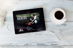 RIGA, LATVIA - FEBRUARY 17, 2016: Narcos is an American crime thriller television series,originally aired on August 28, 2015, as a Netflix exclusive.