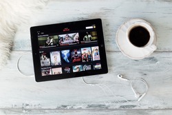RIGA, LATVIA - FEBRUARY 17, 2016: Netflix on the App Store. Netflix is a global provider of streaming movies and TV series.