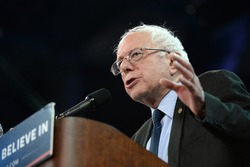 Saint Charles, MO, USA - March 14, 2016: US Senator and Democratic Presidential Candidate Bernie Sanders speaks during a campaign rally at the Family Arena in Saint Charles, Missouri.