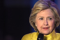 NEW YORK CITY - APRIL 9 2016: Democratic presidential candidate Hillary Clinton campaigned in Sunset Park, Brooklyn, appearing with Congressional representative Nydia Velazquez.