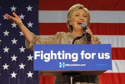 LOS ANGELES, CA - APRIL 16, 2016: US Democratic Presidential candidate Hillary Clinton campaigns at Southwest College, Los Angeles, CA