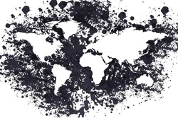 crude oil splash illustration on world map, world crude oil need and production concept.