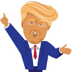 APRIL 28, 2016: Illustrative editorial cartoon of Donald Trump gesturing.
