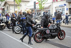 BEAUCAIRE, FRANCE - APRIL 30: a group of motorcycles from a gathering of American motorcycle in the town of Beaucaire in the French department of Gard, april 30, 2016