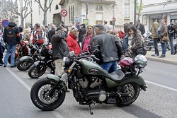 BEAUCAIRE, FRANCE - APRIL 30: a group of motorcycles from a gathering of American motorcycle in the town of Beaucaire in the French department of Gard, april 30, 2016
