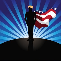 MAY 26, 2016: Illustrative editorial cartoon of Donald Trump as a super hero.