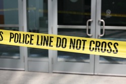 ANAHEIM CALIFORNIA, May 25, 2016: Genuine Crime Scene Tape and Police Do NOT Cross tape block access to entrances during the Republican Nominee Donald J. Trump Rally Anaheim
5.25.2016