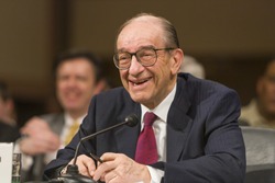 WASHINGTON, DC, USA - FEBRUARY 16, 2005: U.S. Federal Reserve Chairman Alan Greenspan testifies before Congress.