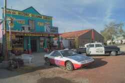 Seligman,Arizona,USA,October 25,2015: Views of the route 66 decorations in the city of Seligman in Arizona.