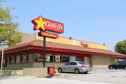 Los Angeles, California, USA - May 13, 2016: Carl's Jr. is an American-based quick service restaurant chain operating in 44 states and 38 foreign countries and U.S. territories.