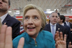 OXNARD, CA - JUNE 04, 2016: former Secretary of State Hillary Clinton and Democratic Presidential Candidate meets supporters at a "Get out the vote" rally at Hueneme High School in Oxnard, California.