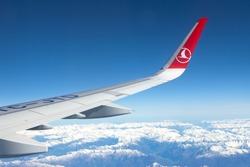 ISTANBUL - APRIL 20: Turkish Airlines flight TK1917 flies above the Alps en-route to Geneva from Istanbul on April 20, 2016.