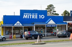 Emerald, Australia - April 20, 2016: Mitre 10 is a Australian franchised hardware chain with more than 400 stores, including this store in Emerald in the Dandenong Ranges.