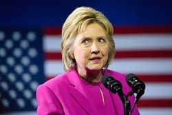 CHARLOTTE, NC, USA - JULY 5, 2016: Hillary Clinton speaks at a campaign rally at the Charlotte Convention Center in a joint appearance with the US President.