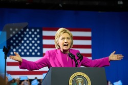 CHARLOTTE, NC, USA - JULY 5, 2016: Hillary Clinton speaks at a campaign rally at the Charlotte Convention Center in a joint appearance with the US President.