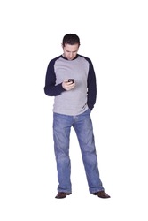 Casual Man Checking his email on this smartphone - Isolated Background
