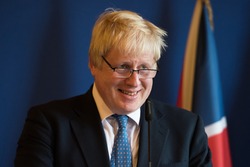 Paris, FRANCE - JULY 28, 2016 : Boris Johnson, Secretary of State for Foreign and Commonwealth Affairs in press conference at french foreign Ministry after a work diner with Jean-Marc Ayrault.