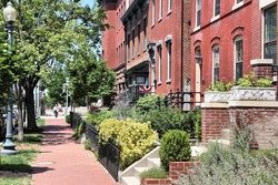 Capitol Hill in Washington DC, capital city of the United States. Colorful townhouses.