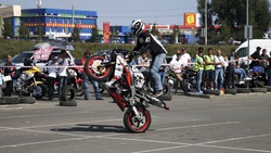 BIYSK, RUSSIA - AUGUST 28,2016:Open competitions Moto-Gymkhana in Biysk.
This sporting test of time, where the riders have to skillfully avoid all obstacles.