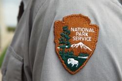 SHANKSVILLE, PA - AUGUST 17: National Park Service patch worn by the rangers at the Flight 93 National Memorial Visitor Center located near Shanksville, PA on August 17, 2016.