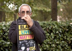 London, United Kingdom - September 23, 2016: Black Lives Matter in Britain. A small rally in London outside the American Embassy to support the movement Black Lives Matter.
