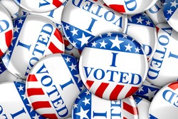 Vote buttons in red, white, and blue with stars - 3d rendering