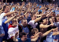MELBOURNE - MARCH 20: Sydney FC fans celebrate their A-League grand final lwin over Melbourne Victory on March 20, 2010 in Melbourne.