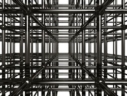 Abstract shining chrome metal girder structure. Conceptual 3D illustration.