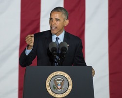PHILADELPHIA, PA - NOVEMBER 7, 2016: Barack Obama President of the United States delivers a speech at a campaign rally for Hillary Clinton the Democratic nominee for President.