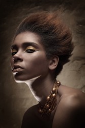 Black skin girl Beauty professional fashion model,studio shot with cool make up.Beautiful African American woman.