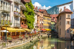 ANNECY,FRANCE - SEPTEMBER 2,2016 - In the streets of Annecy. Annecy is the largest city of Haute Savoie department in the Auvergne Rhone Alpes region in southeastern France.