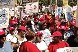 NEW YORK - MAY 1: Rally at Foley Square against Arizona immigration law and in support of workers rights on May 1, 2010 in New York City
