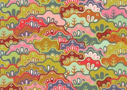 Vector pattern including ethnic Japan motif with multicolored typical elements