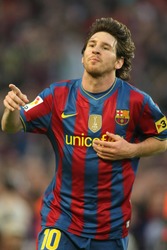 BARCELONA, SPAIN - MAY 16: Leo Messi of Barcelona during a Spanish League match between FC Barcelona and Valladolid at the Nou Camp Stadium on May 16, 2010 in Barcelona, Spain