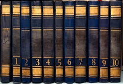The classic book. Set of vintage books in order. Numbered books. Book texture to education.