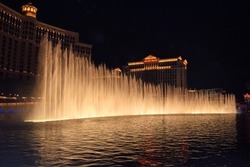 Las Vegas, Nevada - December 2016: Light Fountains at the Hotel and Casino Bellagio