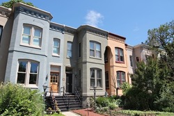 Capitol Hill in Washington DC, capital city of the United States. Colorful townhouses.