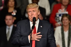HERSHEY, PA - DECEMBER 15, 2016: President-Elect Donald Trump speaks of his relief to have won the state of Texas on Election night during his speech at the "Thank You Tour" rally at the Giant Center.