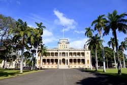 Honolulu,HI, USA - November 26, 2016: Iolani Palace in Honolulu, Hawaii, the only royal palace in the United States. Built by King Kalakaua in 1882. Home of the last two monarchs of Hawaii.